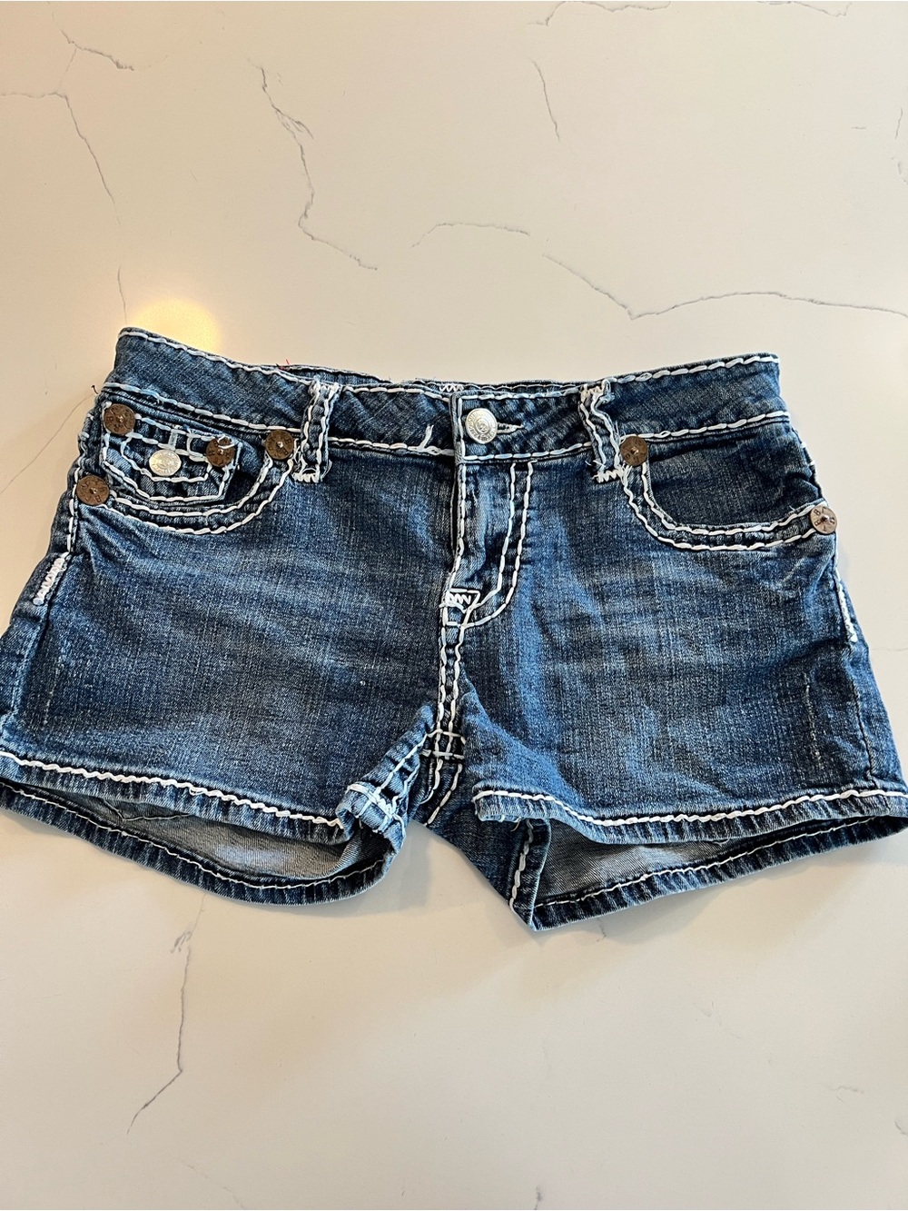 True Religion Blue Distressed Women's Denim Short Shorts